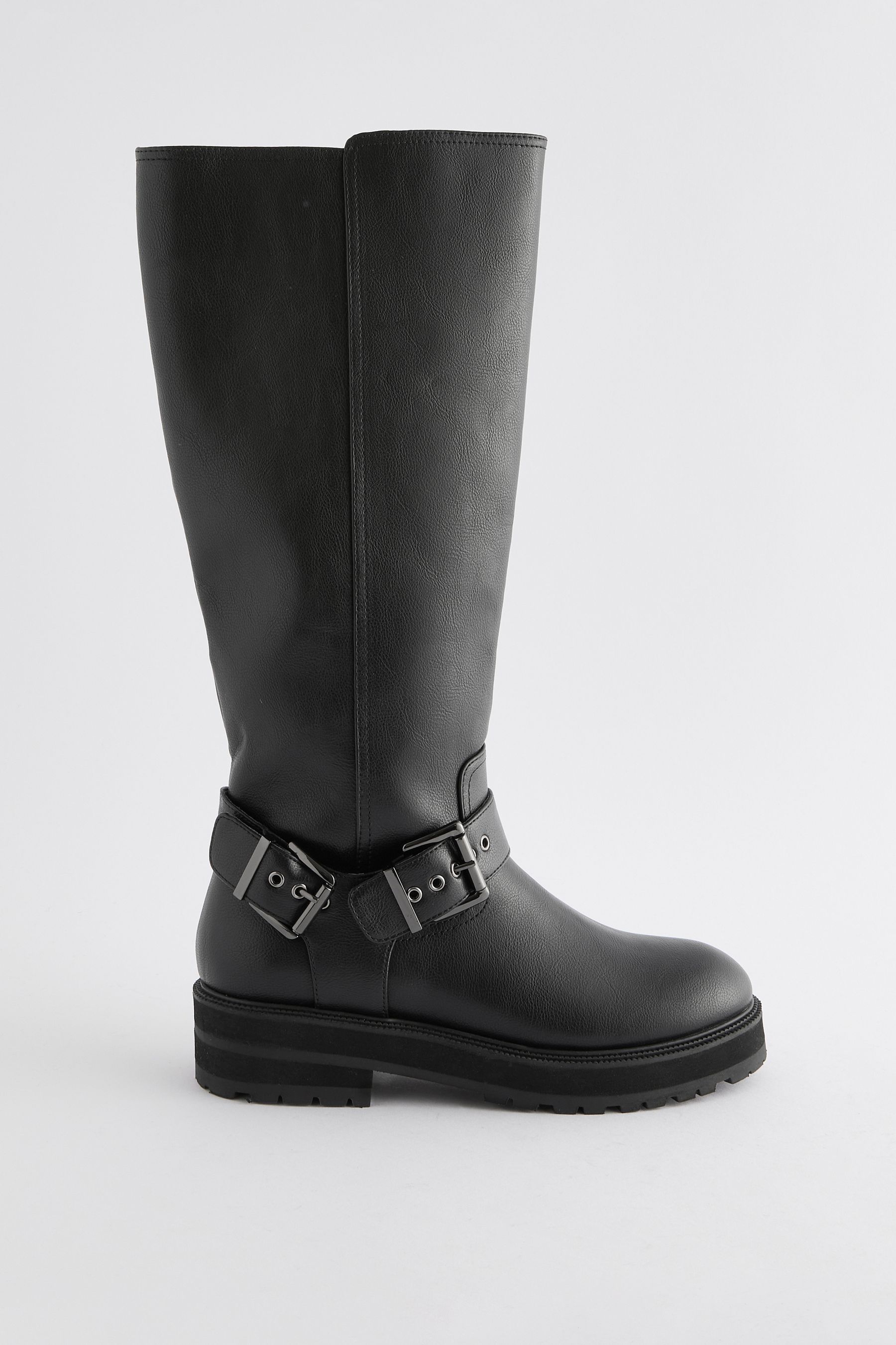 Black Standard Wide Fit Forever Comfort Knee High Biker Boots