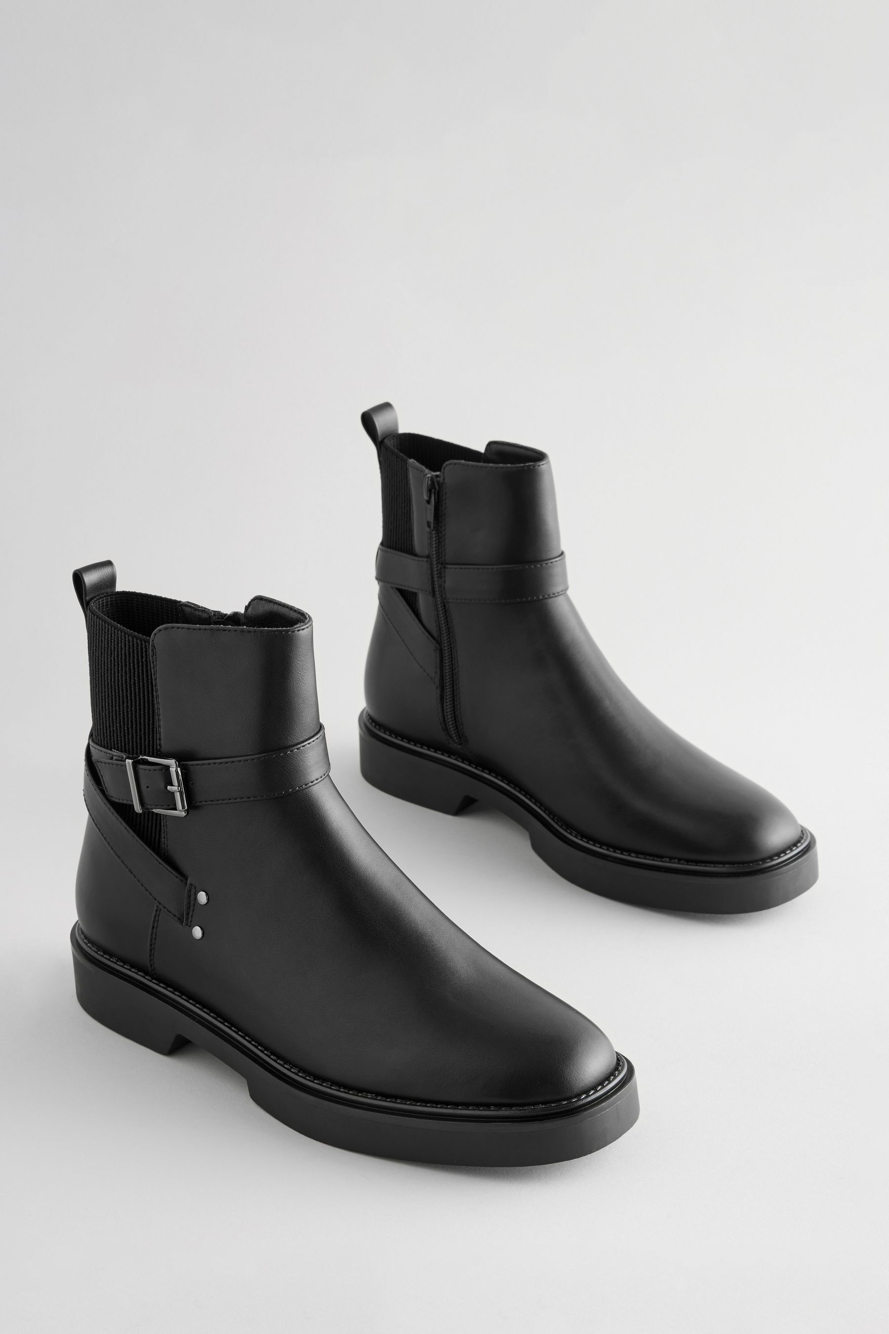 Black Extra Wide Fit Forever Comfort Chelsea Buckle Ankle Boots