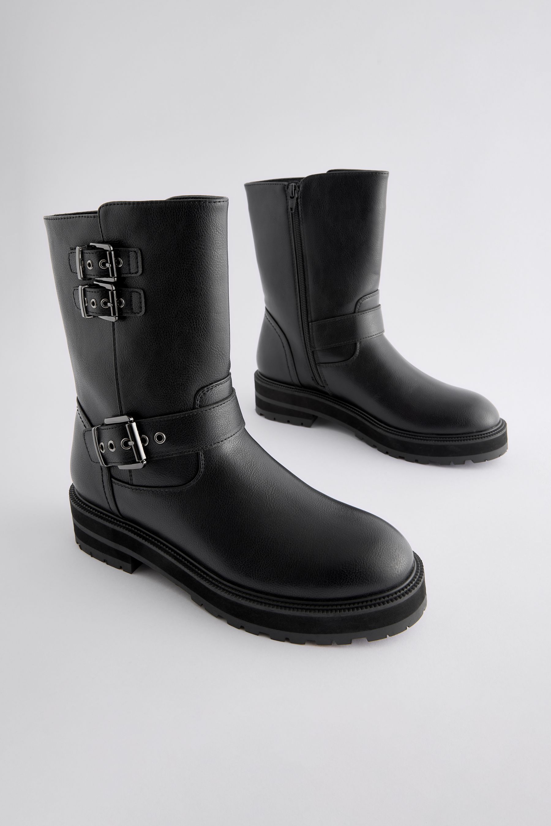 Buy Black Extra Wide Fit Forever Comfort Buckle Biker Ankle Boots from the Next UK online shop