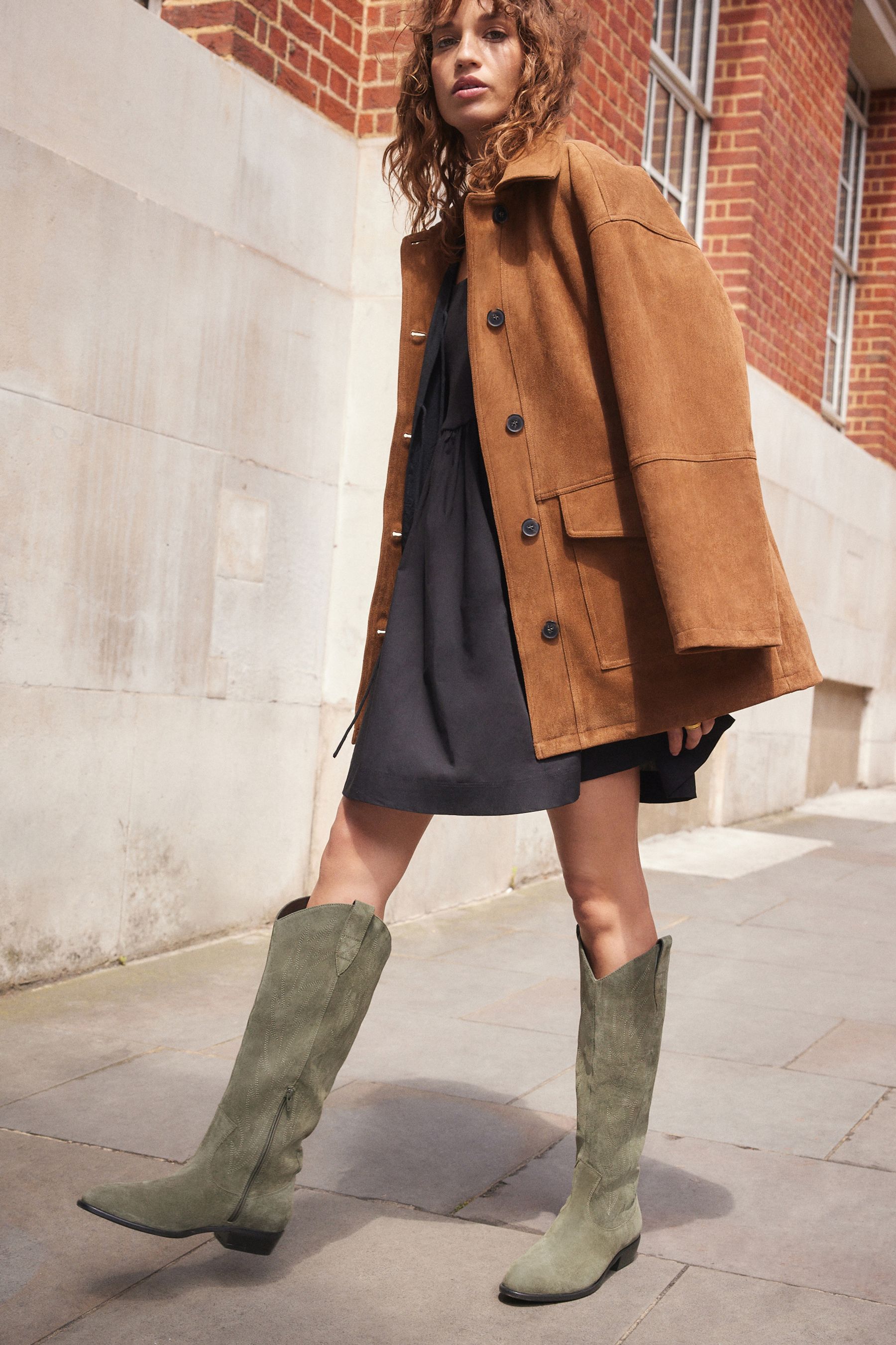 Green suede tall boots cheap