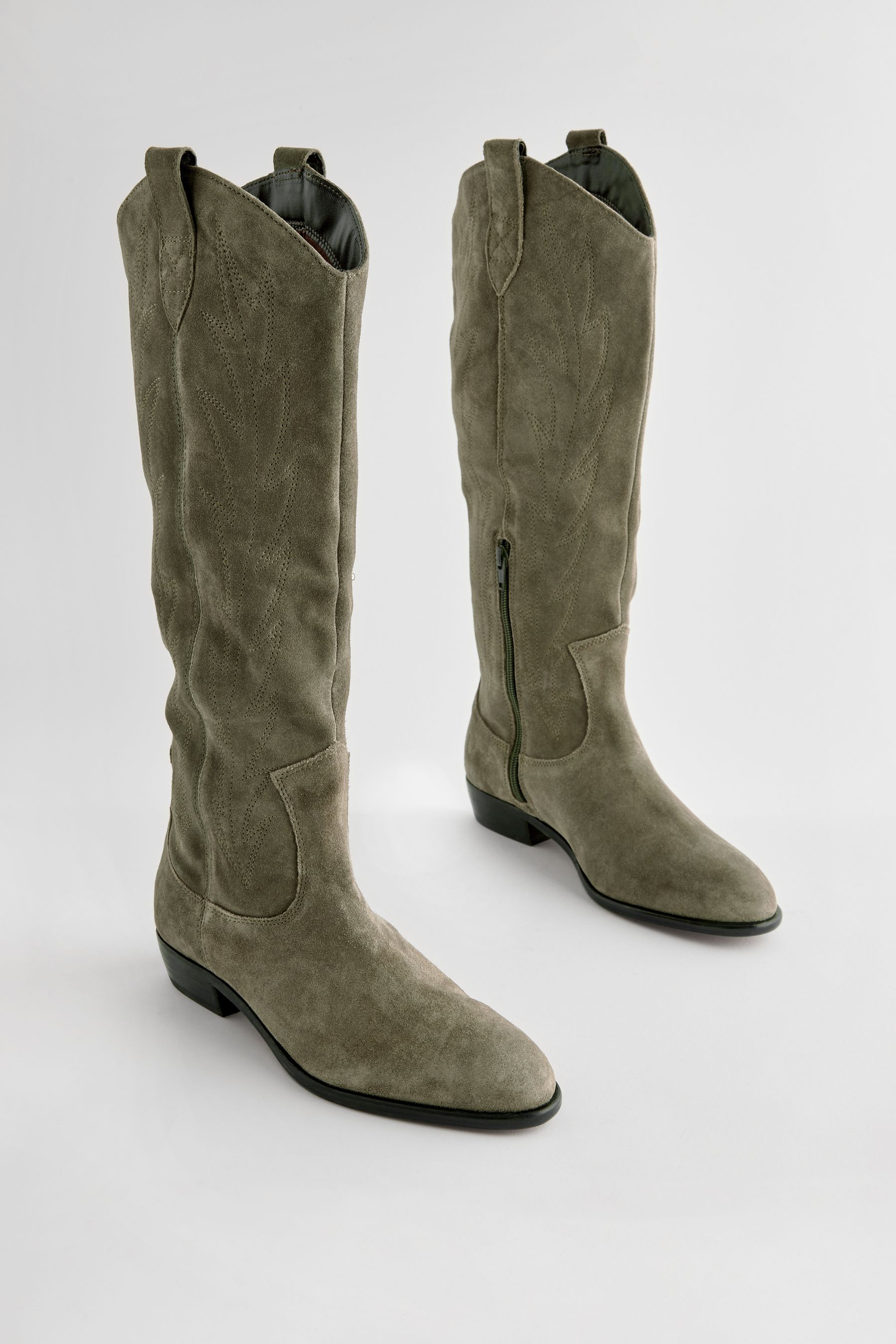 Buy Khaki Green Forever Comfort Suede Stitched Western Cowboy Knee High Boots from the Next UK online shop