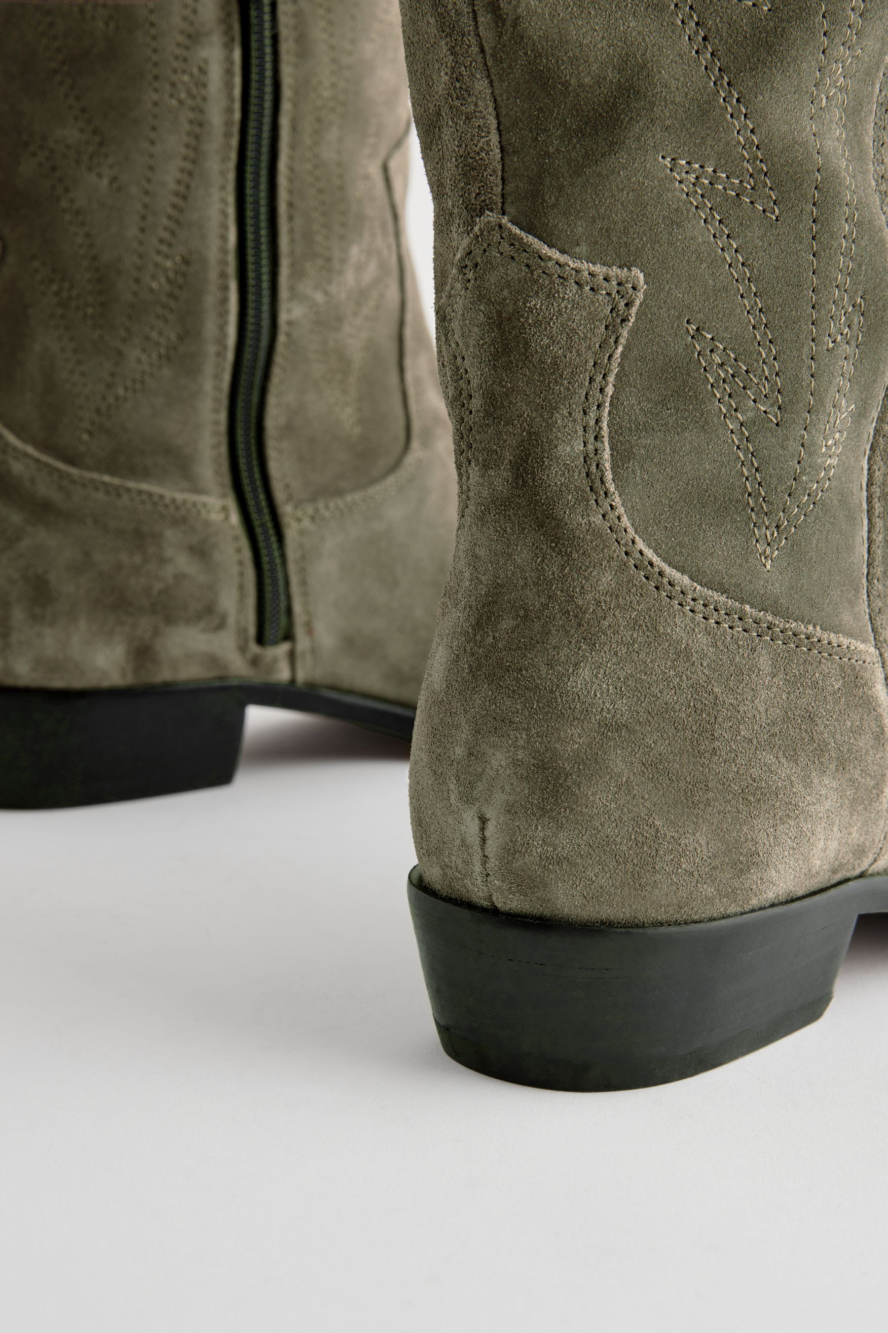 Buy Khaki Green Forever Comfort Suede Stitched Western Cowboy Knee High Boots from the Next UK online shop