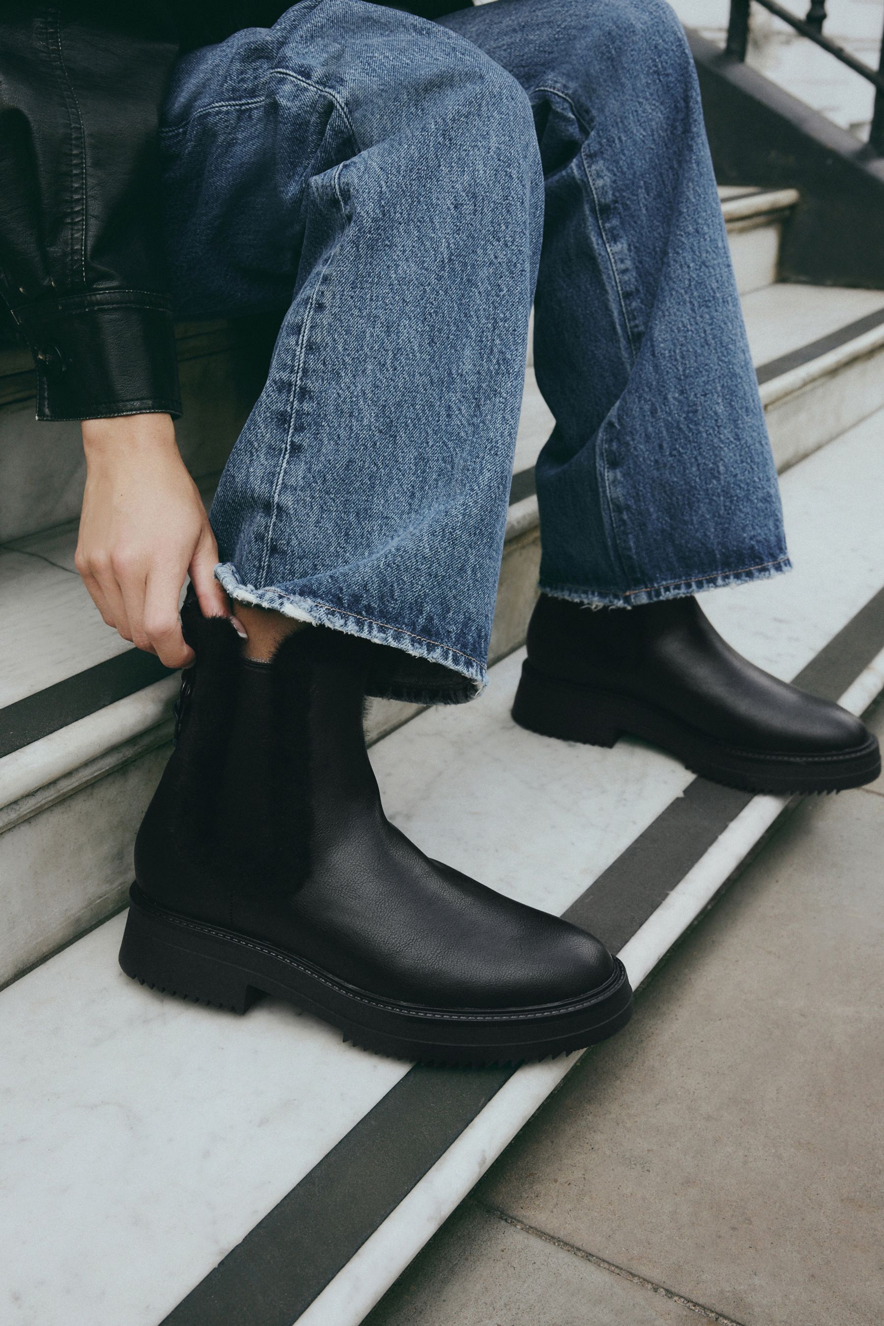 Leather fur lined ankle boots sales