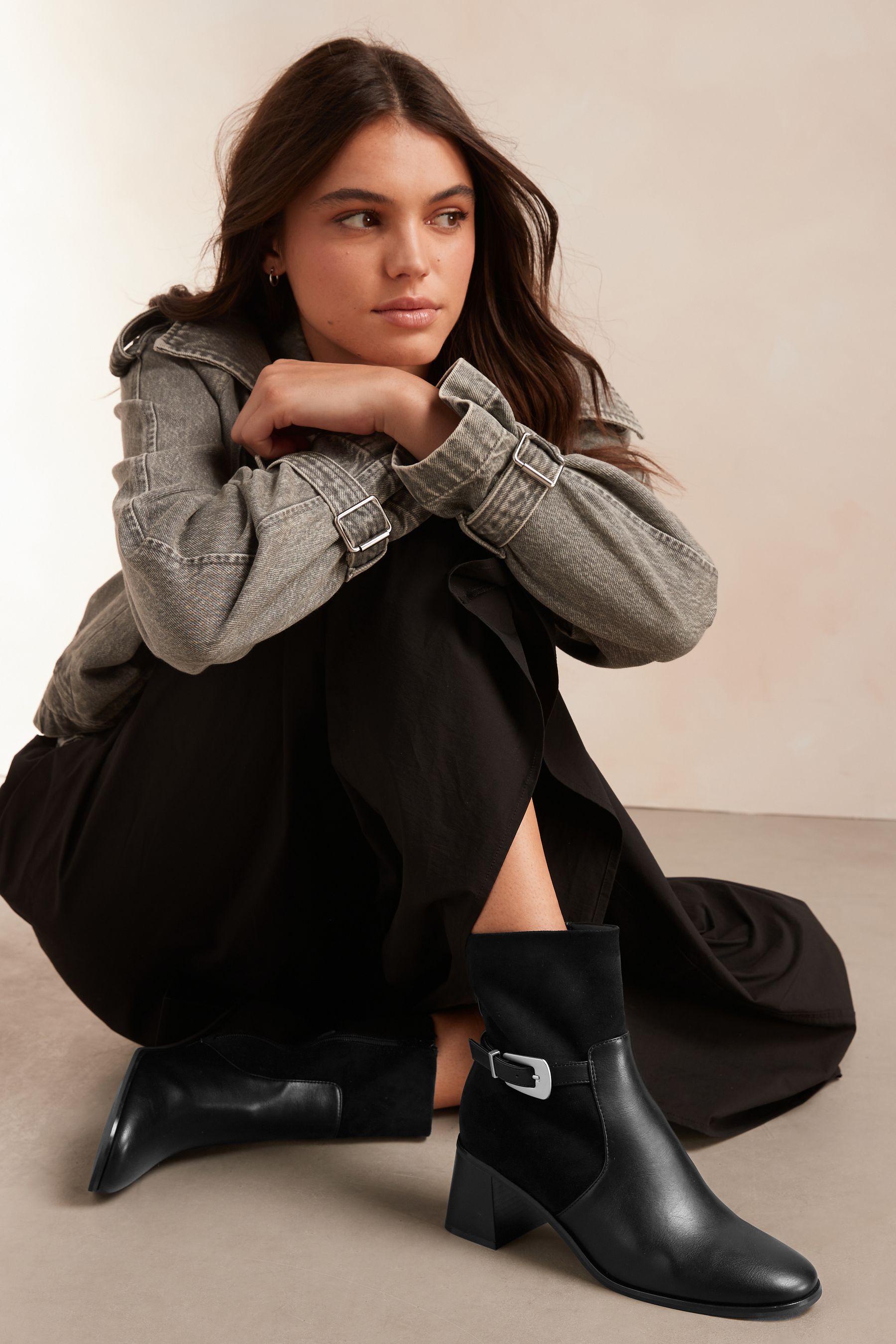 NEXT Black Forever Comfort Buckle Ankle Boots 3.5 EU 36 Womens