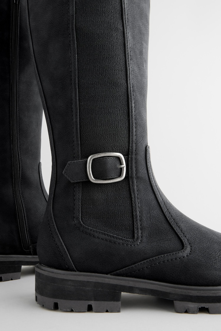 Black Standard/Wide Fit Forever Comfort® Knee High Buckle Chelsea Boots - Image 9 of 9