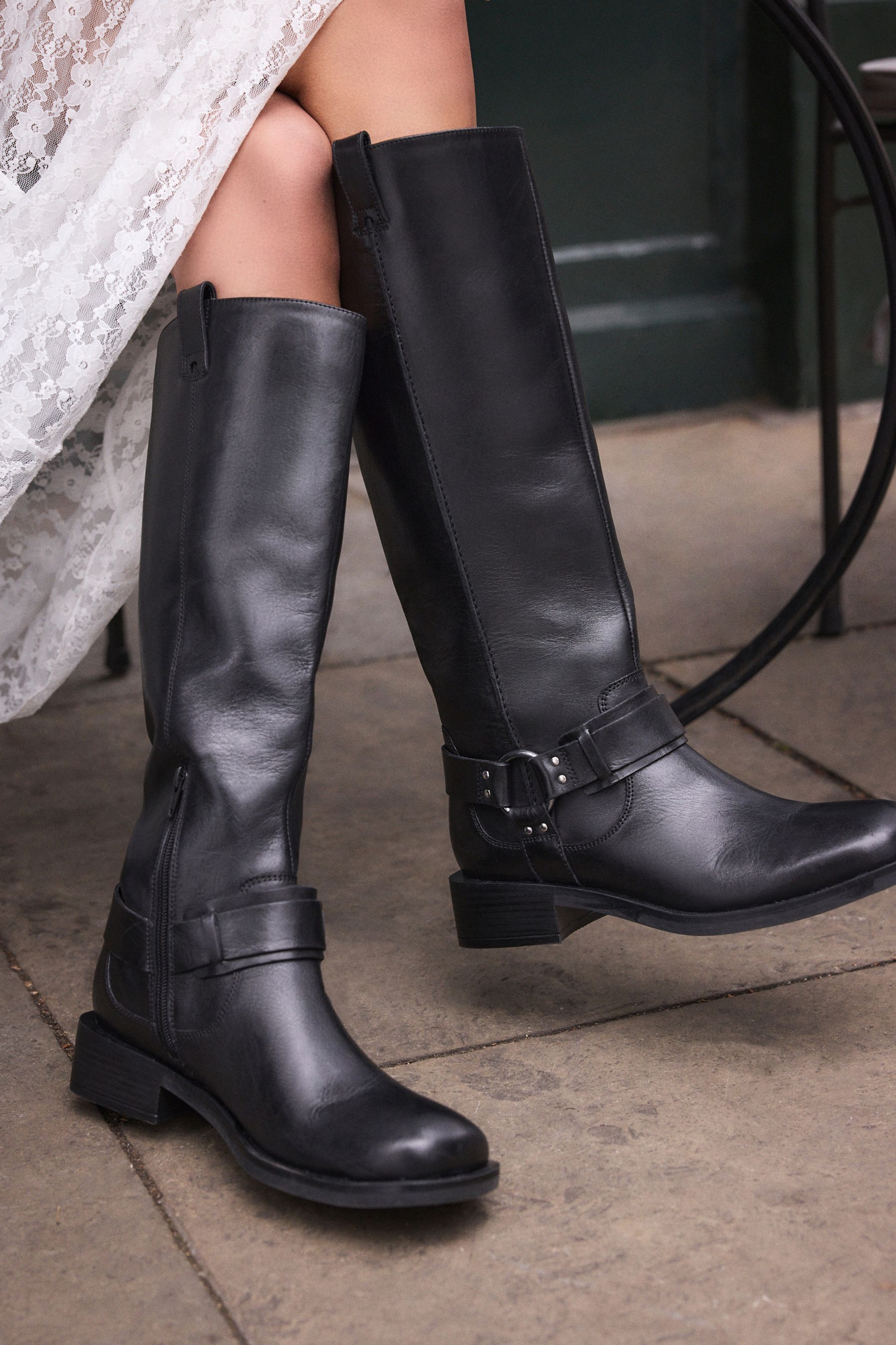 Knee high leather biker boots store