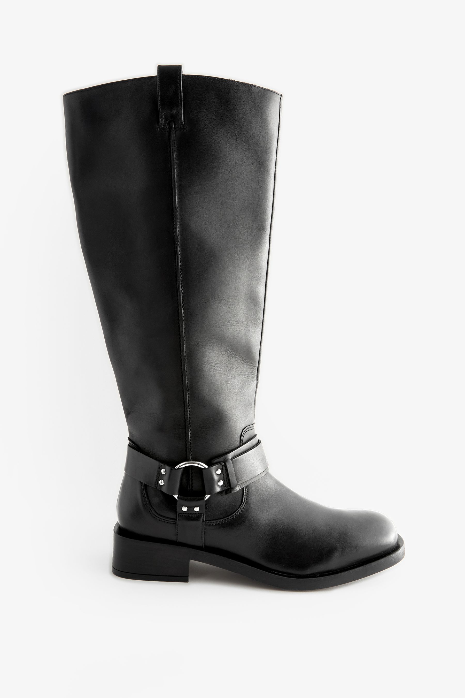 Black Forever Comfort Gaucho Biker Knee High Boots