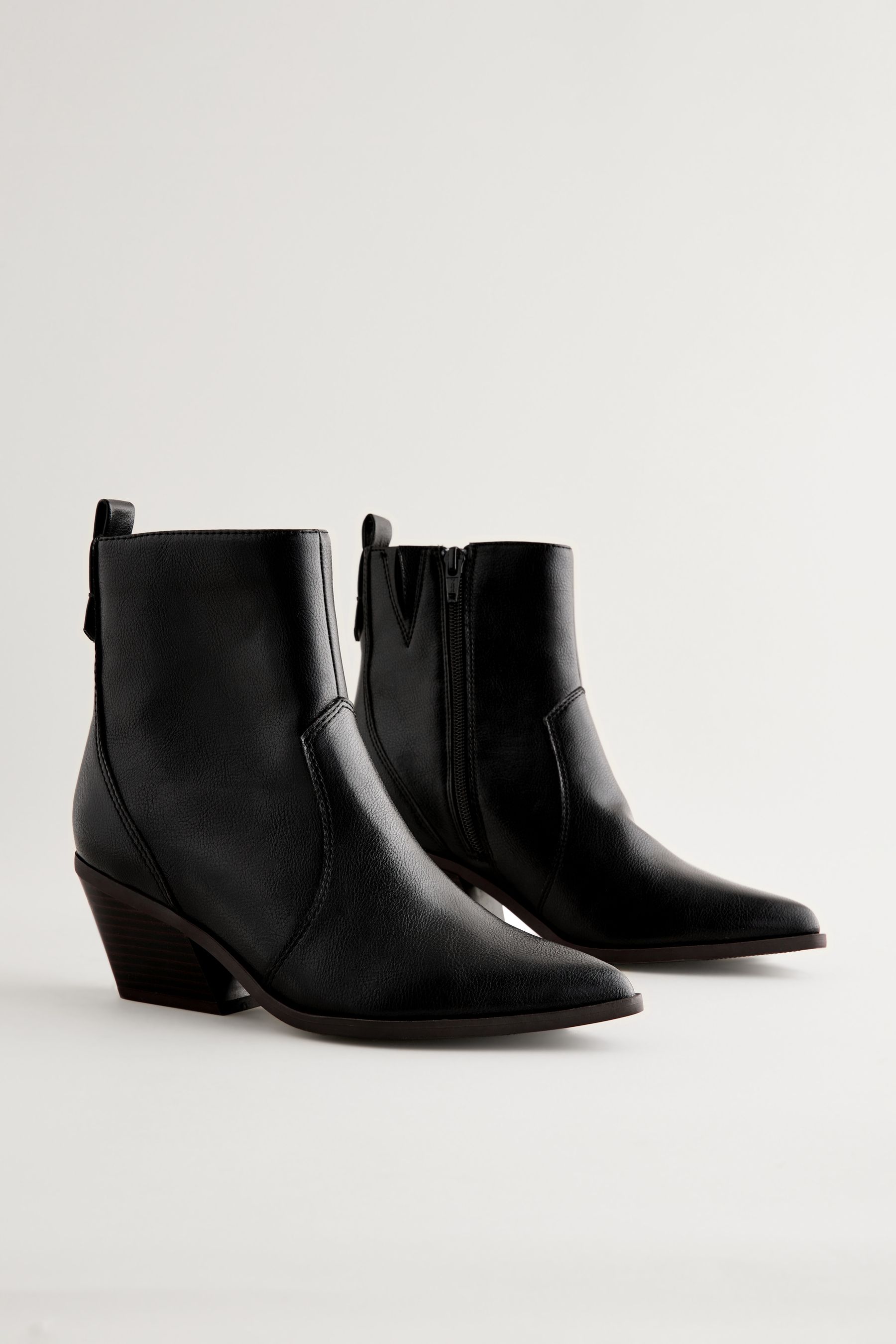 NEXT Black Tumbled Extra Wide Fit Forever Comfort Cowboy Western Ankle Boots 8 EU 42 XW Womens