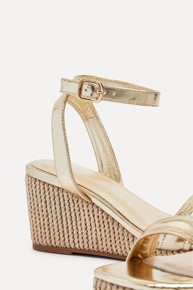 Linzi Gold Chelsea Faux Leather Rope Wedges With Padded Front Strap - Image 5 of 5