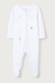 The White Company Organic Cotton Safari Boat Embroidery White Sleepsuit - Image 3 of 4