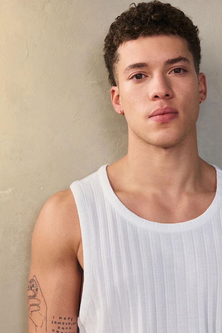 White Textured Ribbed Vest - Image 1 of 7