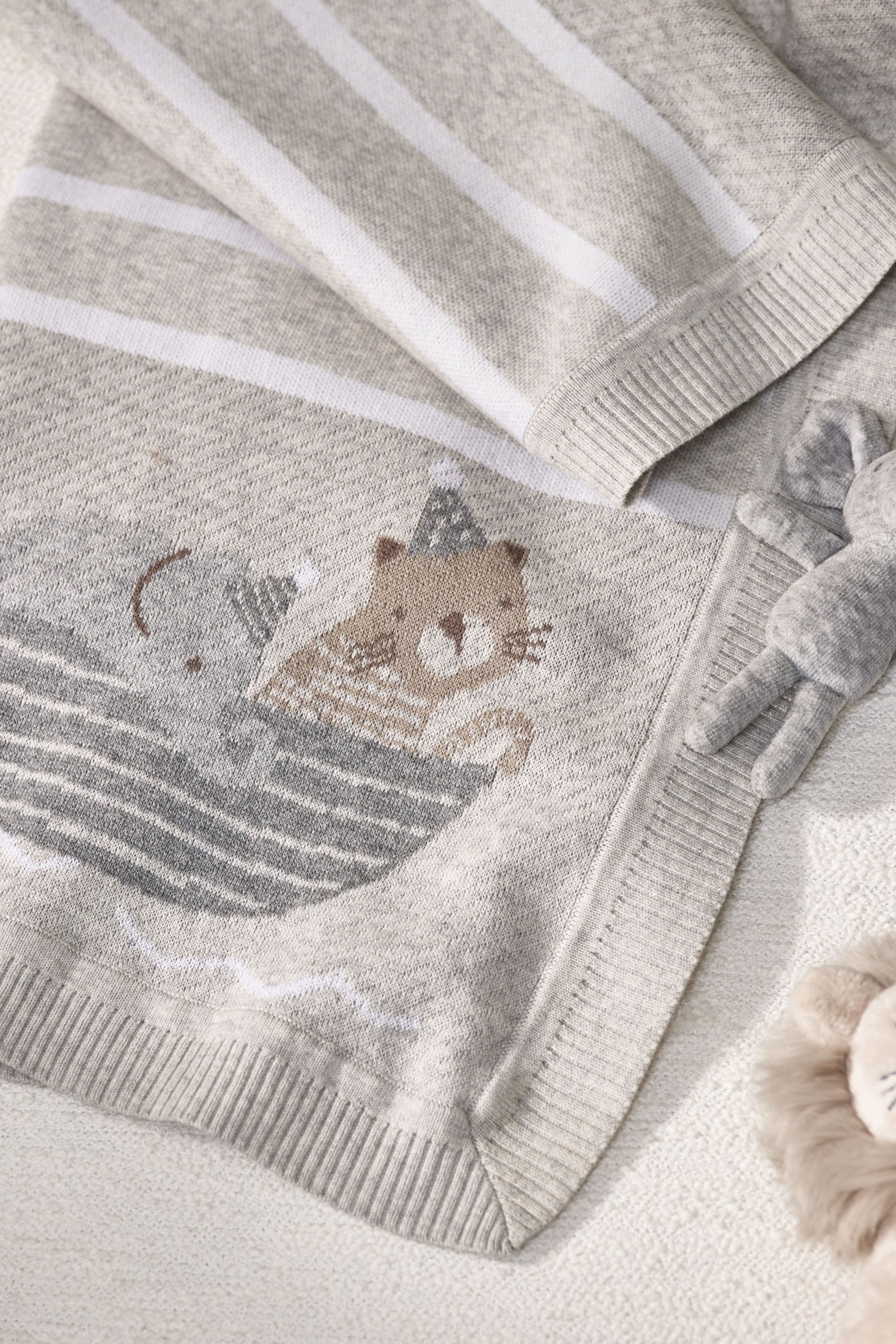 Buy The White Company Grey Cotton Noahs Ark Safari Animal Baby Blanket from Next Luxembourg