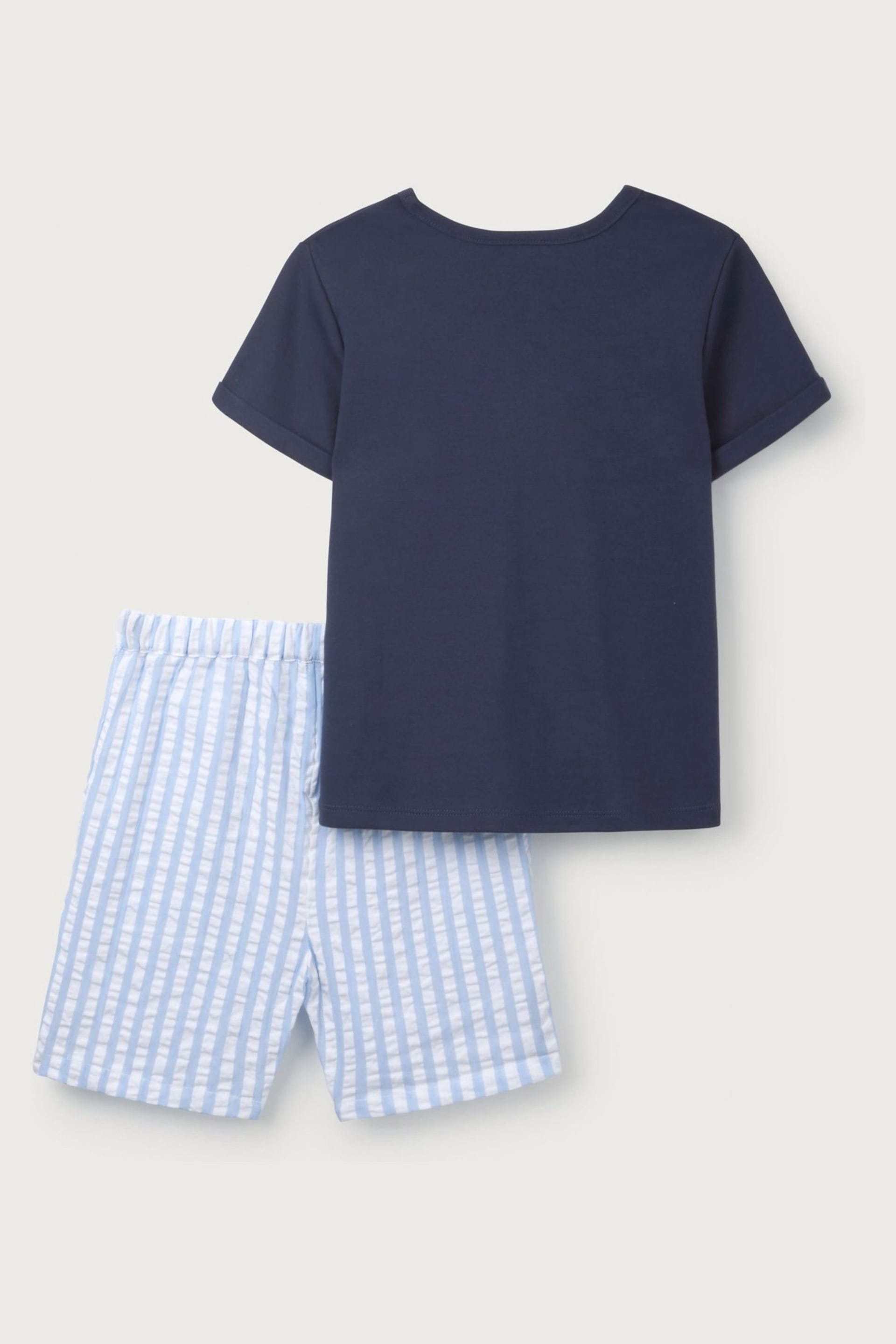 The White Company White Cotton Ribbed Anchor T-Shirt & Seersucker Stripe Short Set - Image 9 of 10