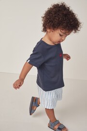 The White Company White Cotton Ribbed Anchor T-Shirt & Seersucker Stripe Short Set - Image 3 of 10