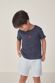 The White Company White Cotton Ribbed Anchor T-Shirt & Seersucker Stripe Short Set - Image 5 of 10