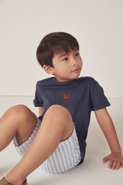 The White Company White Cotton Ribbed Anchor T-Shirt & Seersucker Stripe Short Set - Image 7 of 10