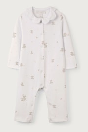 The White Company Organic Cotton Scallop Collar Hoppy Bunny White Sleepsuit - Image 3 of 4