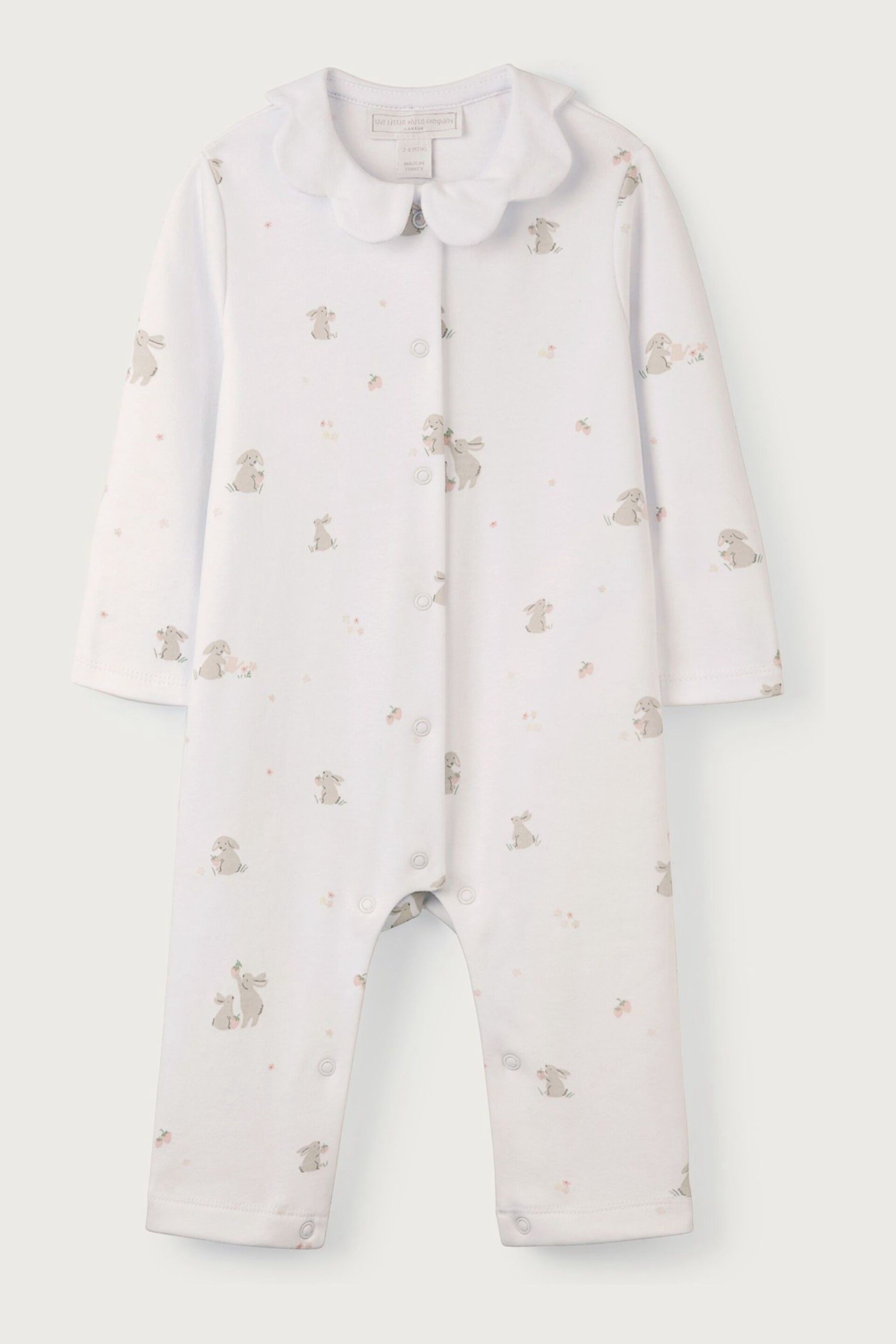 The White Company Organic Cotton Scallop Collar Hoppy Bunny White Sleepsuit - Image 3 of 4