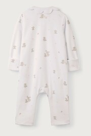 The White Company Organic Cotton Scallop Collar Hoppy Bunny White Sleepsuit - Image 4 of 4