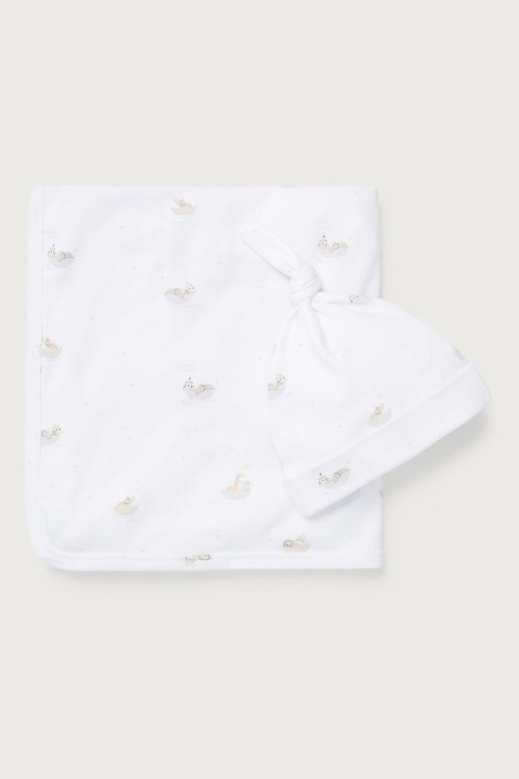 The White Company Cotton Safari Boat White 100% Cotton Blanket And Hat Set - Image 1 of 1