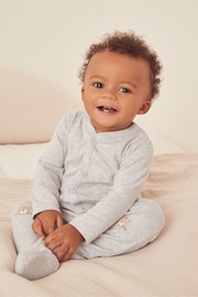 The White Company Grey Cotton Cheetah Knee Popper Down Sleepsuit - Image 1 of 4