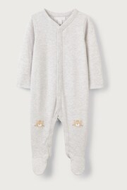 The White Company Grey Cotton Cheetah Knee Popper Down Sleepsuit - Image 3 of 4