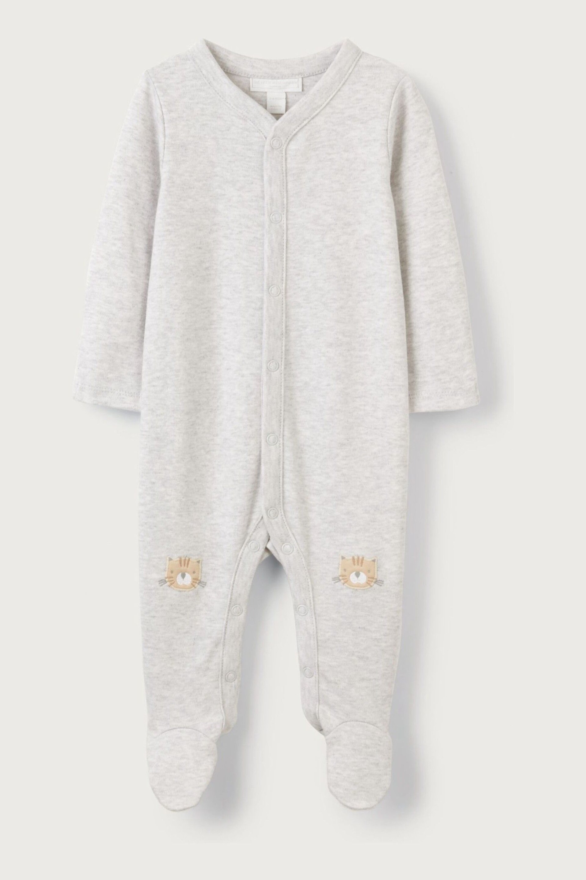 The White Company Grey Cotton Cheetah Knee Popper Down Sleepsuit - Image 3 of 4
