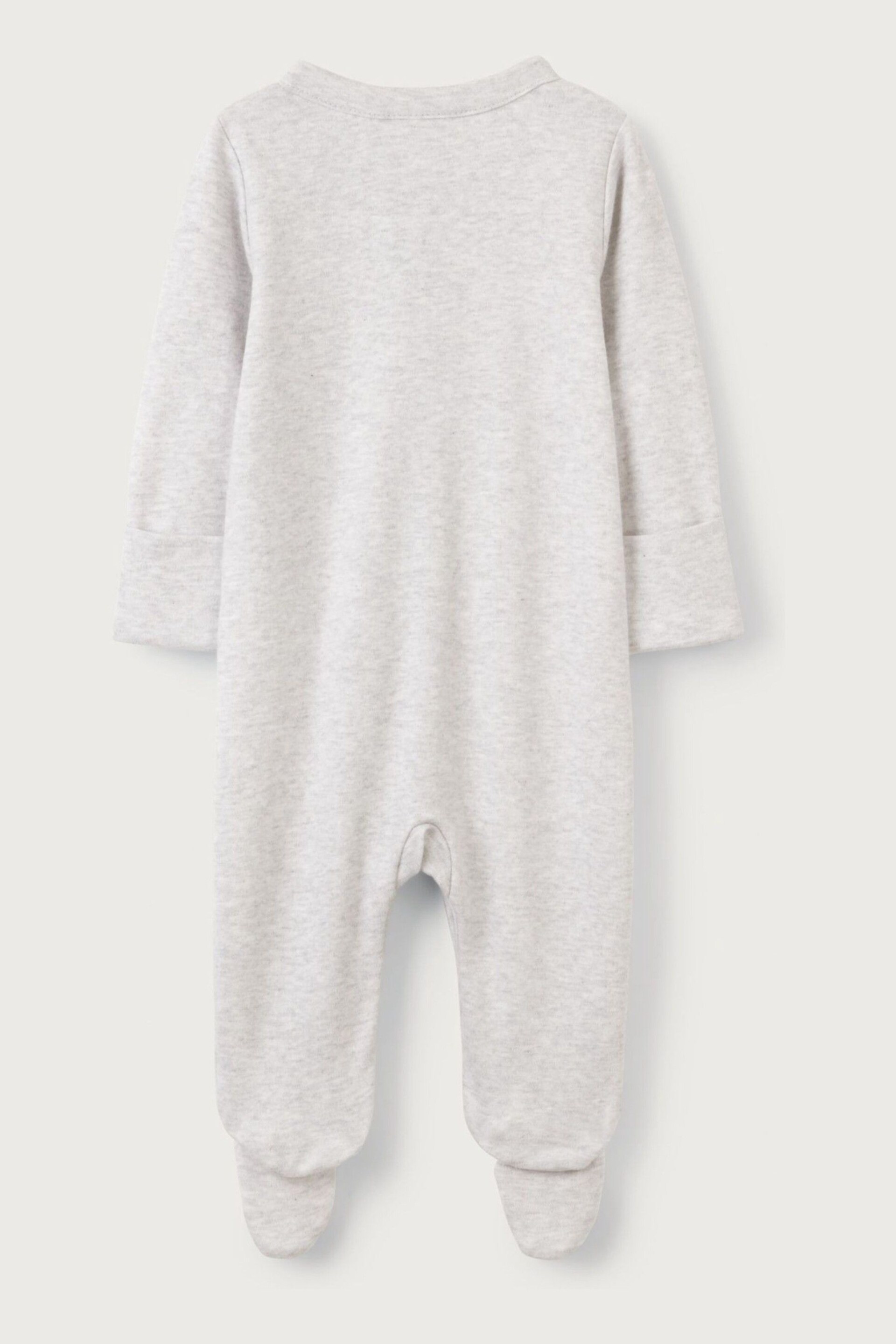The White Company Grey Cotton Cheetah Knee Popper Down Sleepsuit - Image 4 of 4