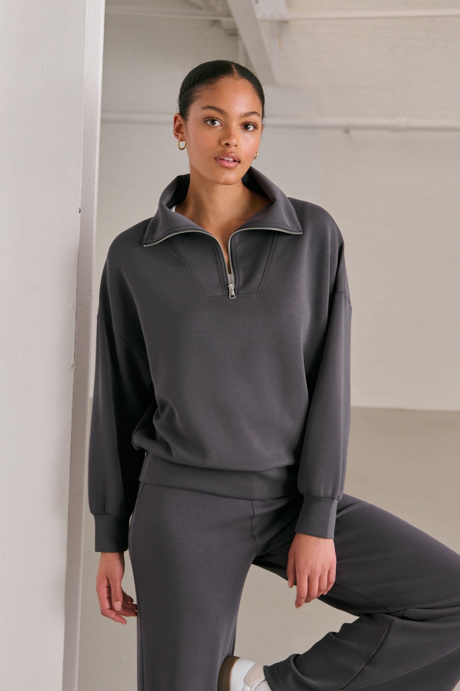 Buy Charcoal Grey Soft Touch Quarter Zip Sweatshirt from the Next UK online shop