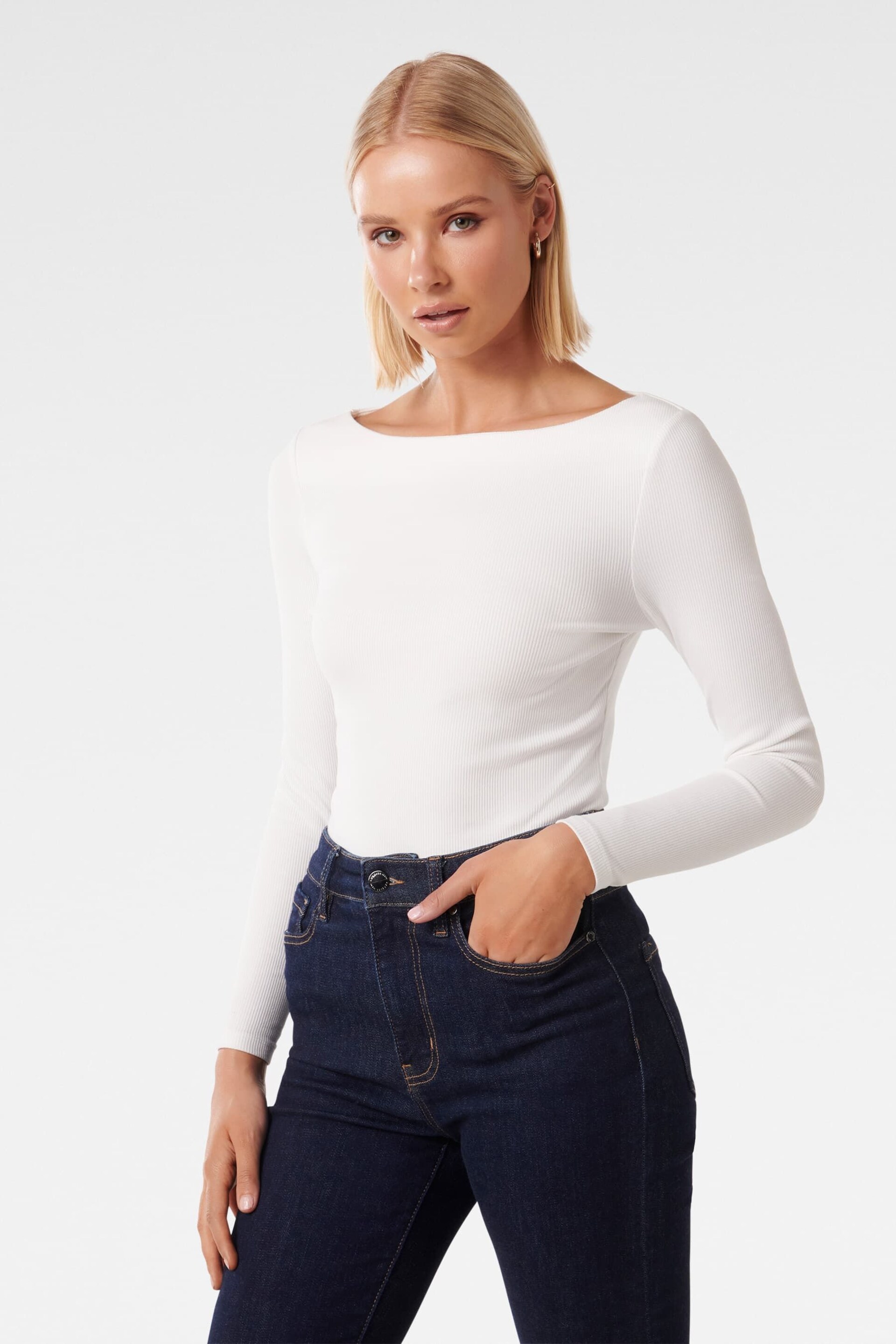 Forever New White Brie Boat Neck Long Sleeve Top - Image 4 of 5