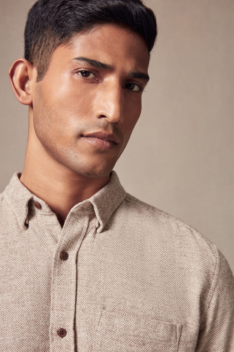 Stone Natural Brushed Texture 100% Cotton Long Sleeve Shirt - Image 1 of 6