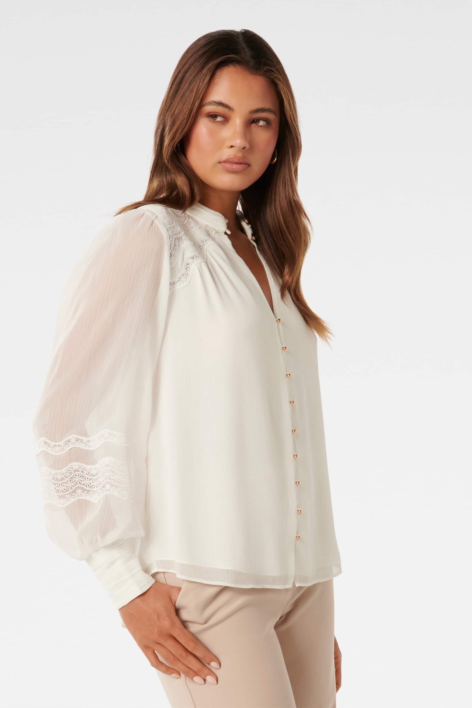 Forever New White Wendy Wave Trim Blouse - Image 4 of 5