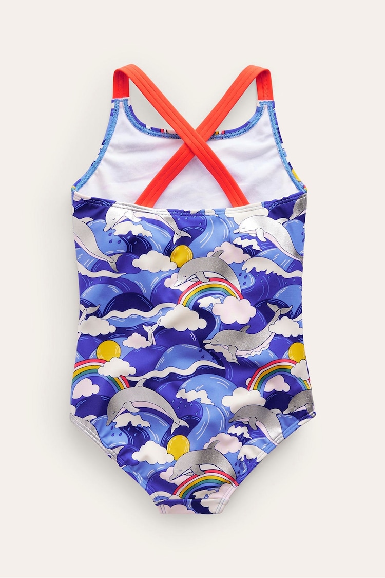 Boden Blue/white Cross-Back Printed Swimsuit - Image 2 of 3