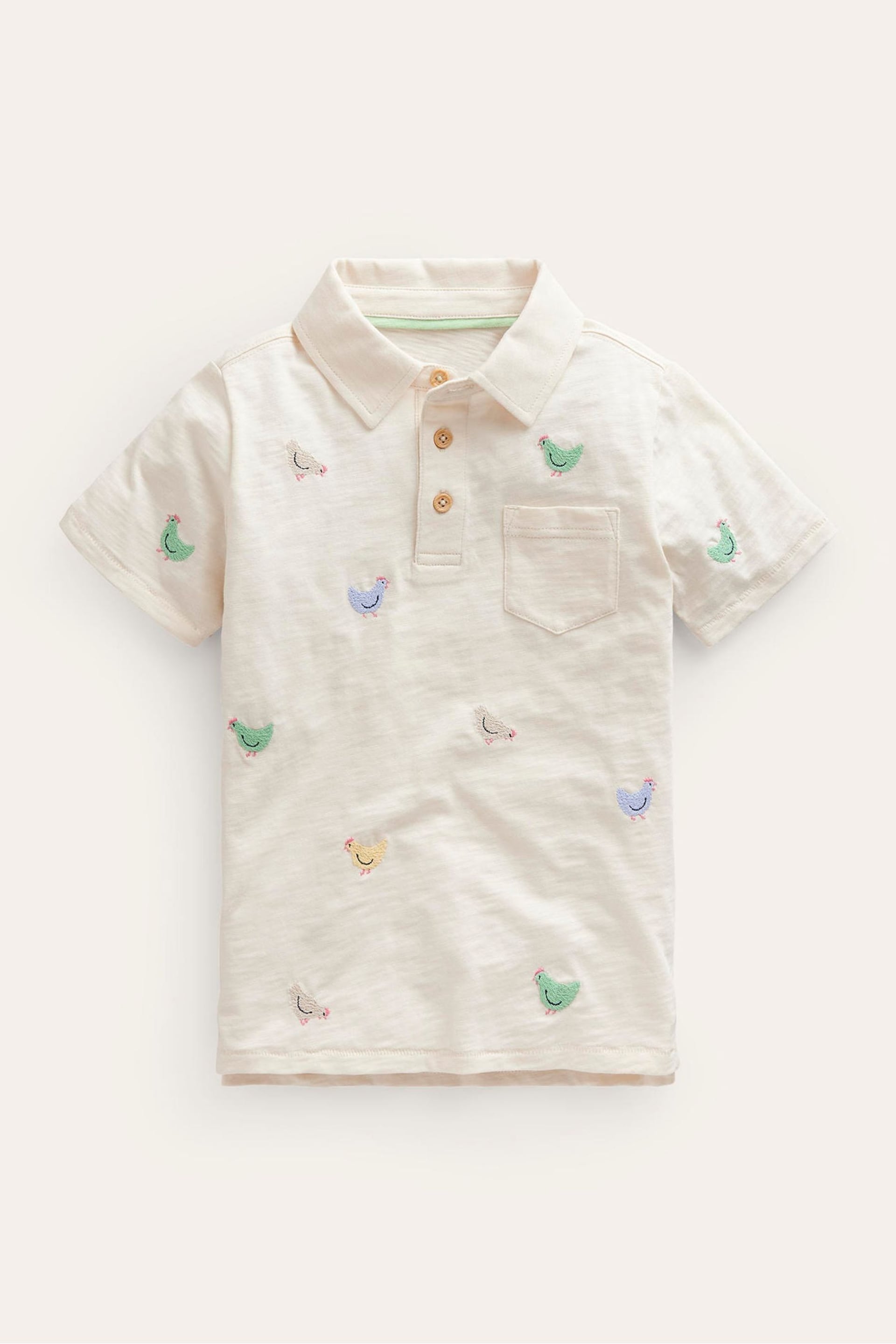 Boden Cream Chicken Embroidered Slubbed Polo Shirt - Image 1 of 3
