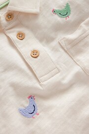 Boden Cream Chicken Embroidered Slubbed Polo Shirt - Image 3 of 3