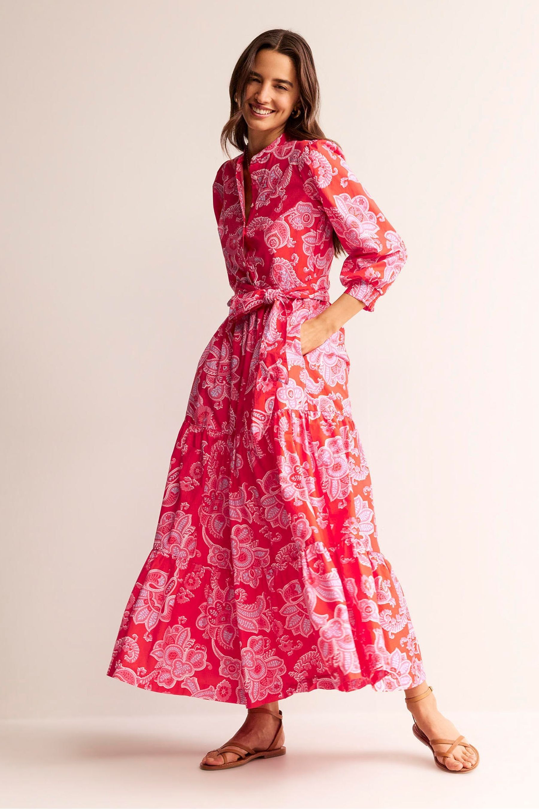 Buy Boden Pink Alba Tiered 100 Cotton Maxi Dress from the Next UK online shop