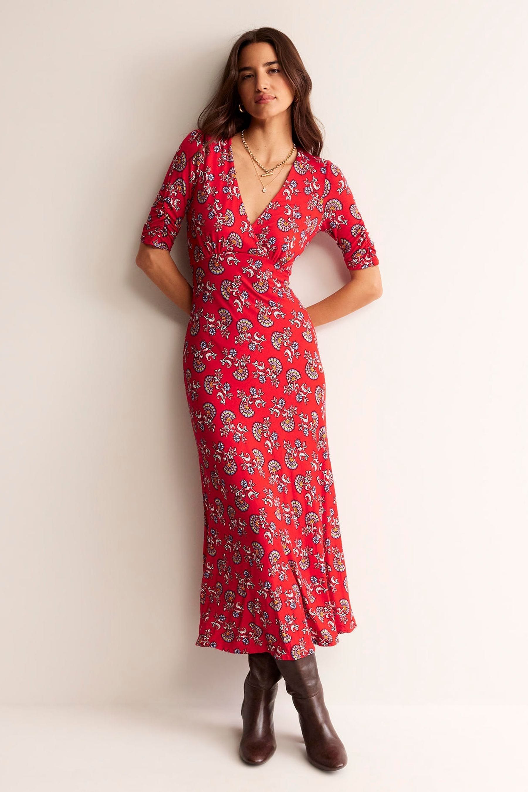 Buy Boden Red Rebecca Jersey Midi Tea Dress from Next Luxembourg