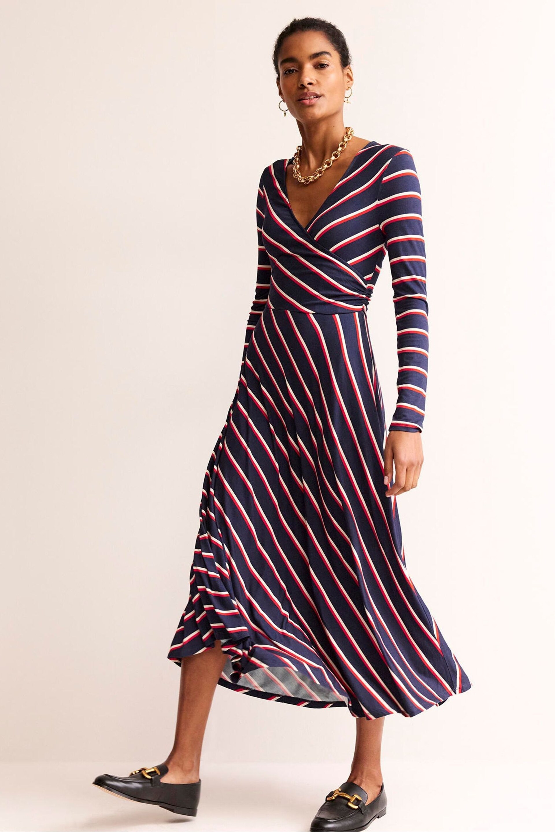 Boden Blue Hotch Stripe Jersey Midi Dress - Image 1 of 5