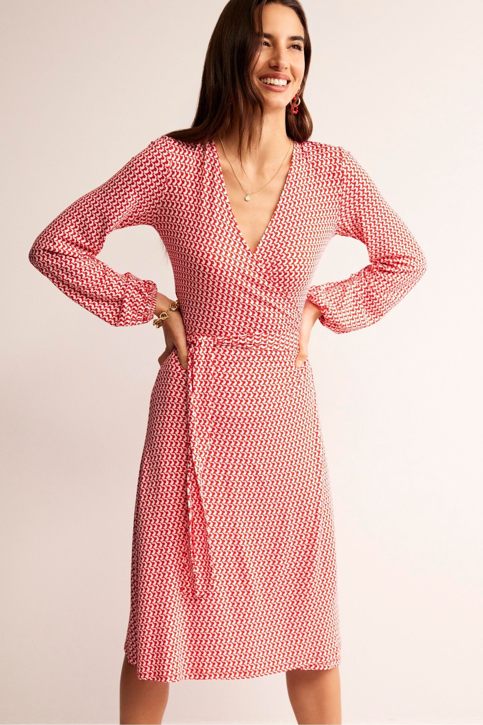Boden Red Joanna Jersey Midi Wrap Dress - Image 3 of 6