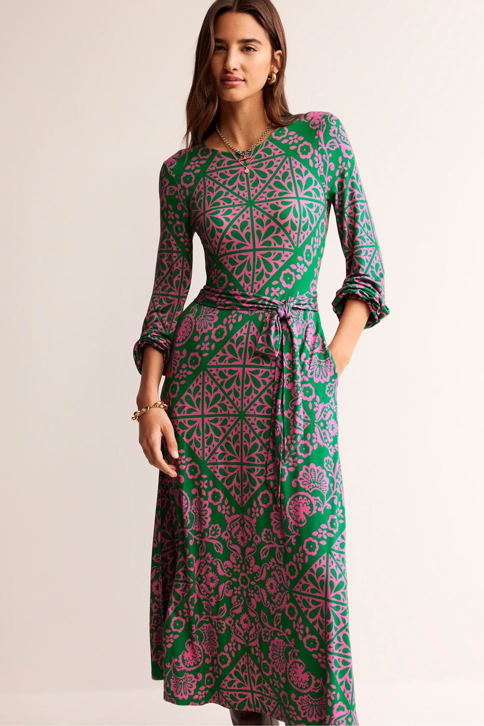 Boden Green Placement Print Jersey Dress - Image 1 of 5