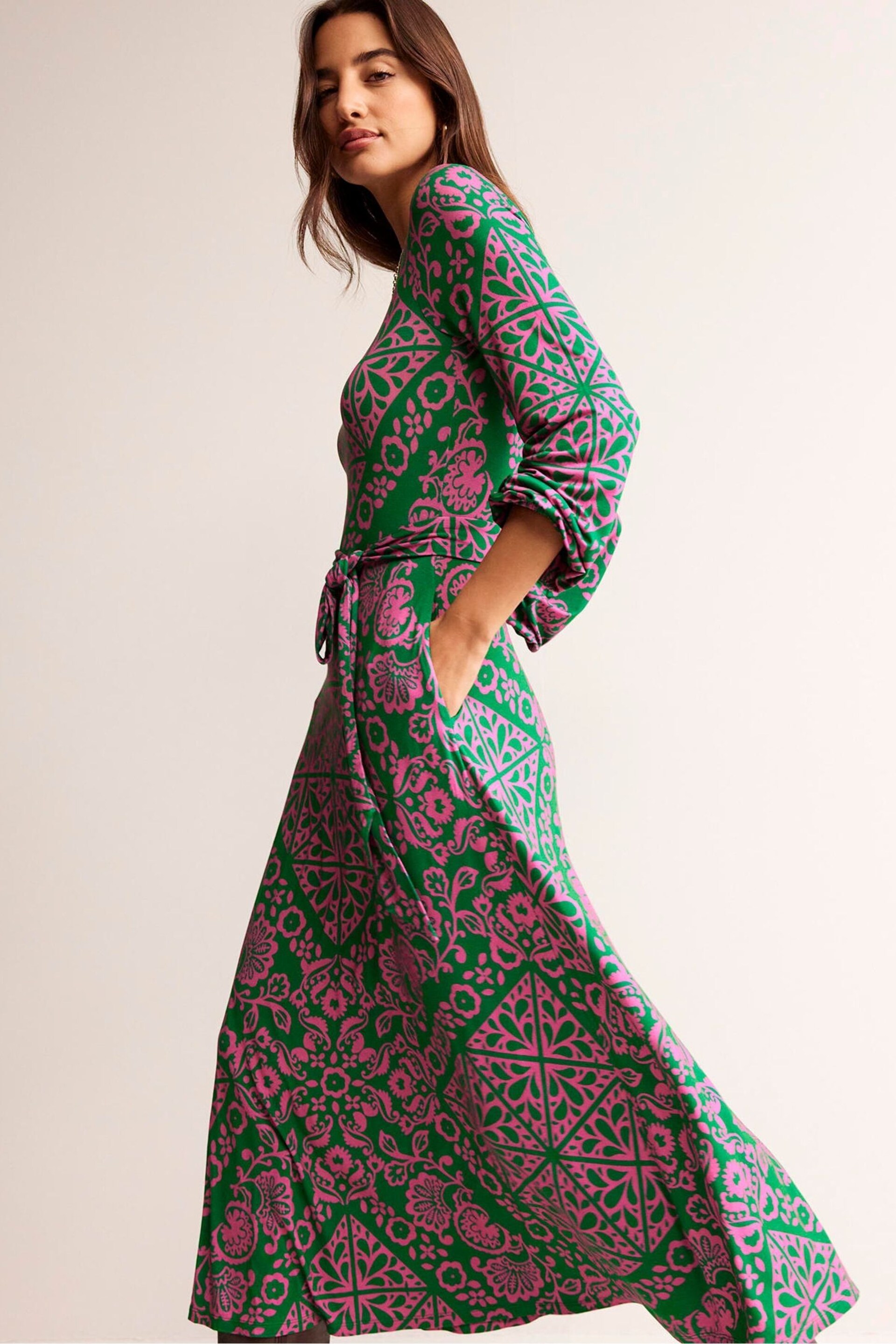 Boden Green Placement Print Jersey Dress - Image 3 of 5