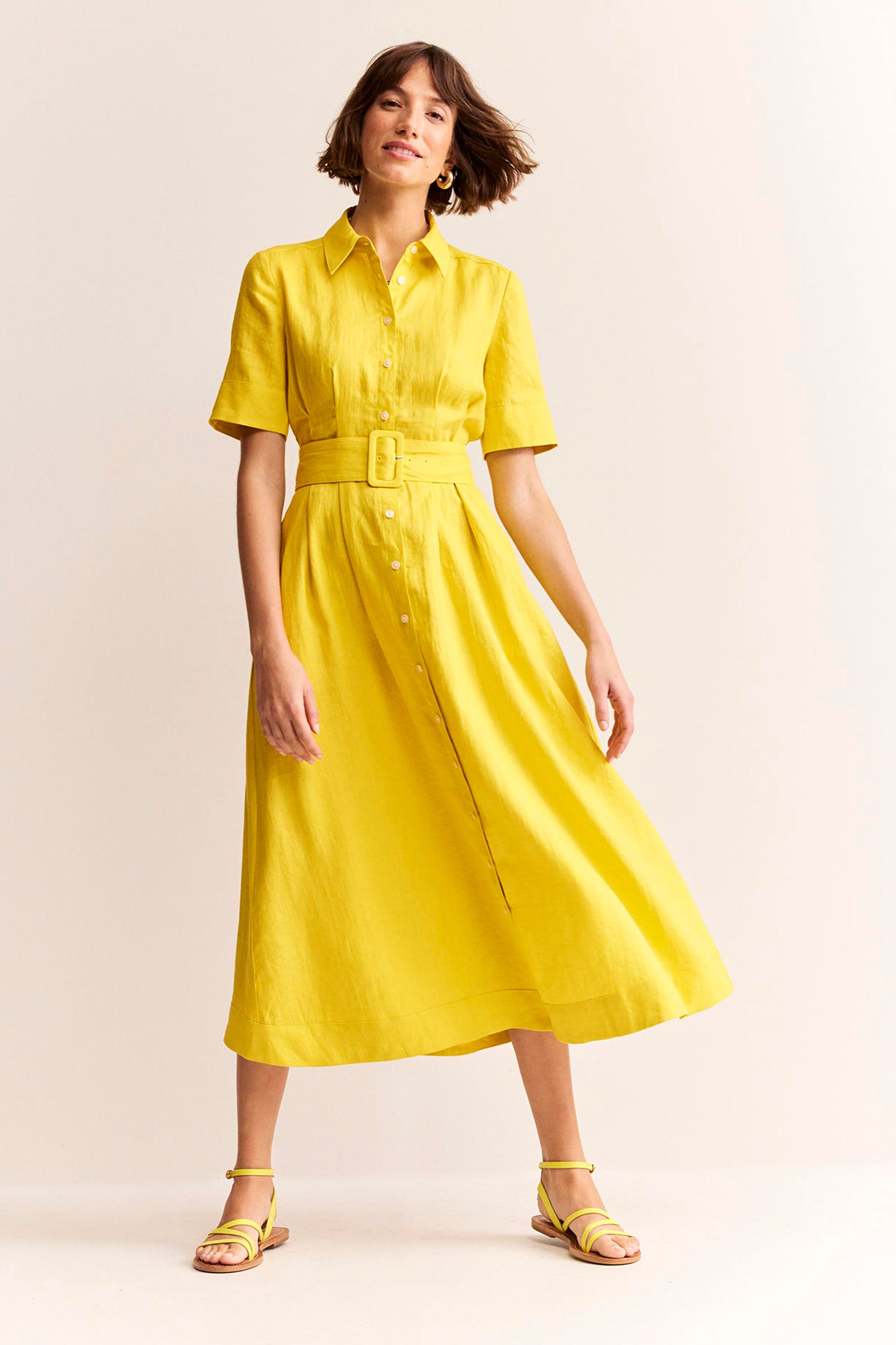 Buy Boden Yellow Louise 100 Linen Midi Shirt Dress from the Next UK online shop