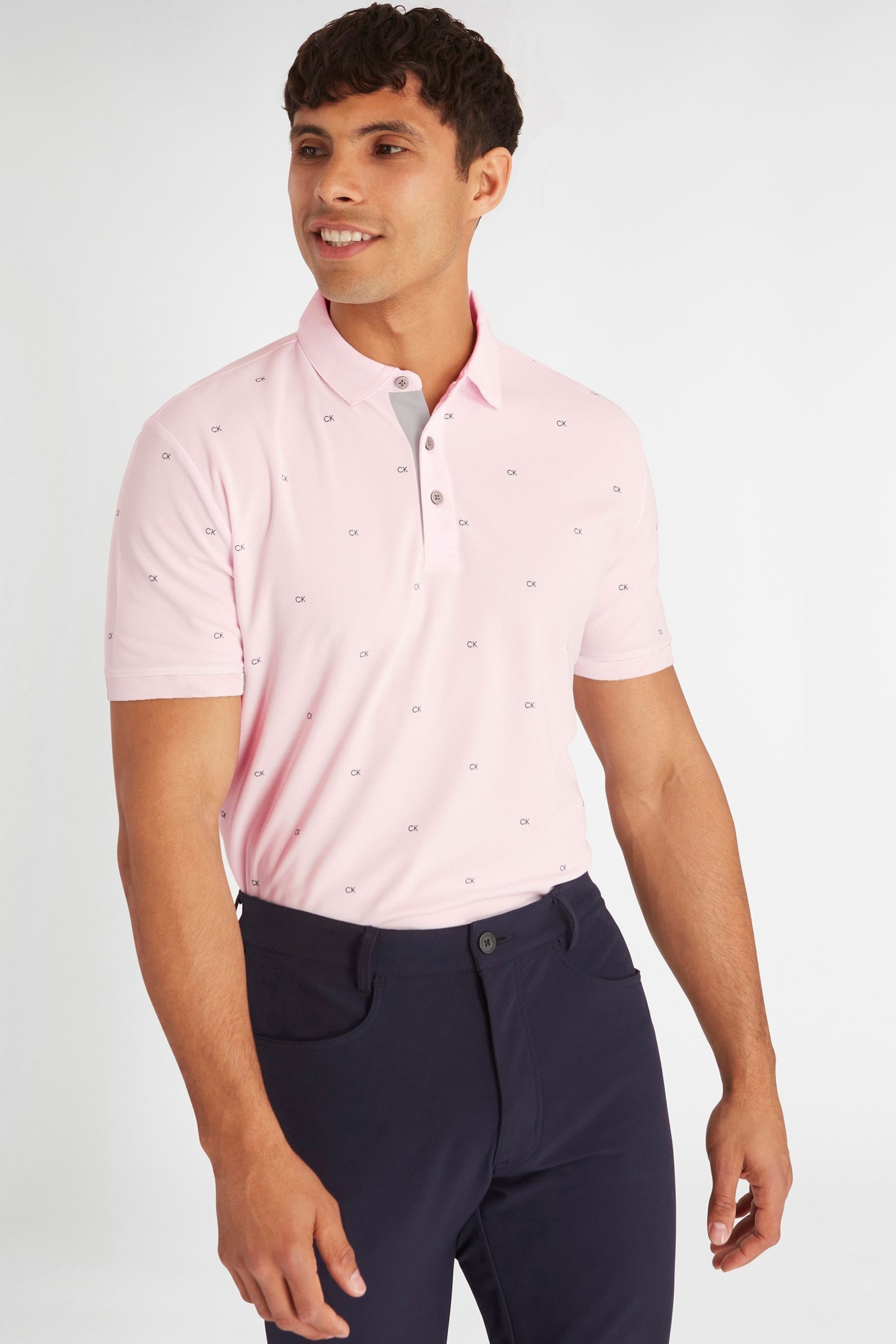 Calvin Klein Golf Blue Monogram Polo Shirt - Image 1 of 8