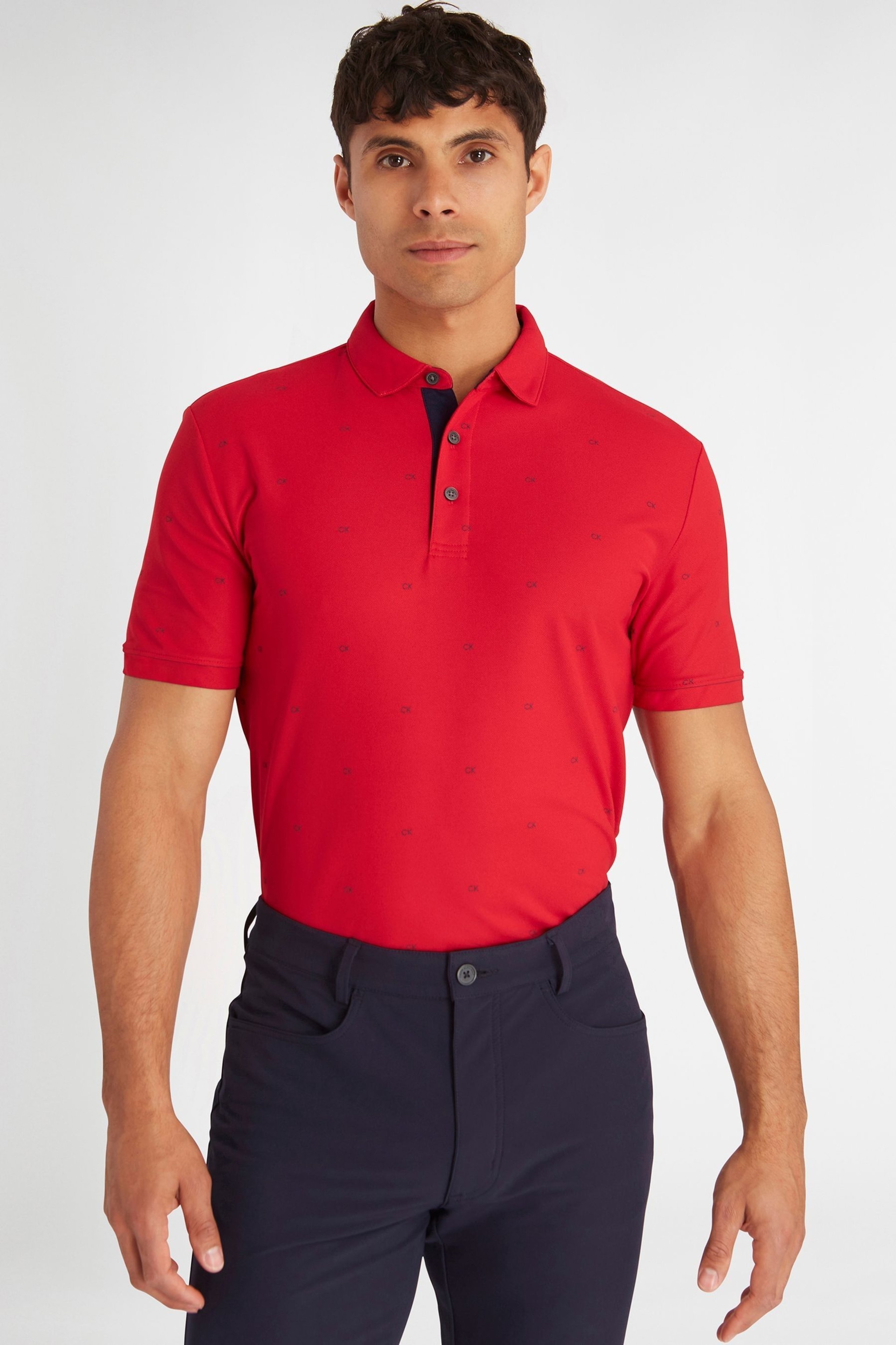 Calvin Klein Golf Blue Monogram Polo Shirt - Image 1 of 8