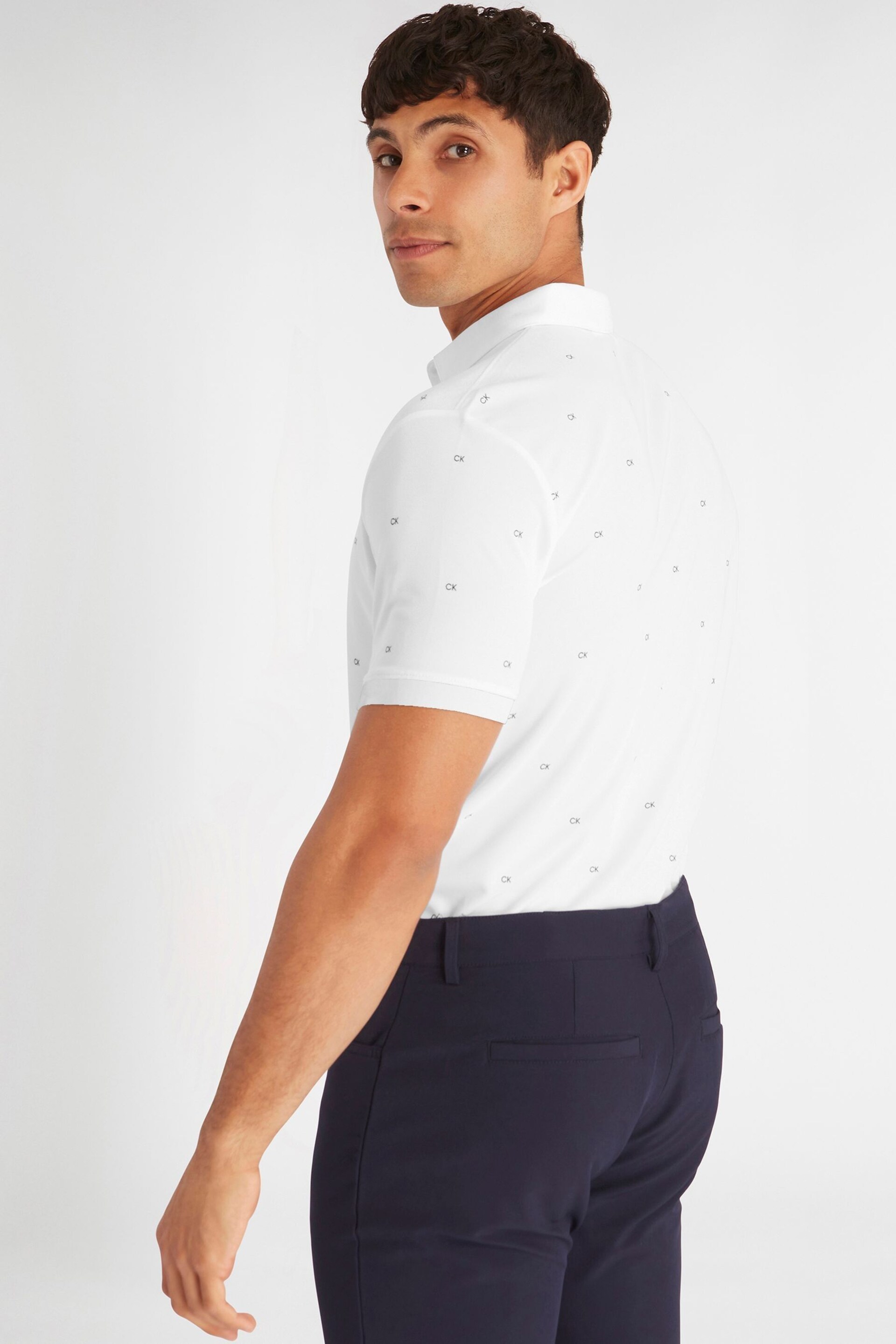 Calvin Klein Golf Blue Monogram Polo Shirt - Image 2 of 8