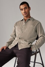 Grey Corduroy Twin Pocket 100% Cotton Shacket Overshirt - Image 1 of 8