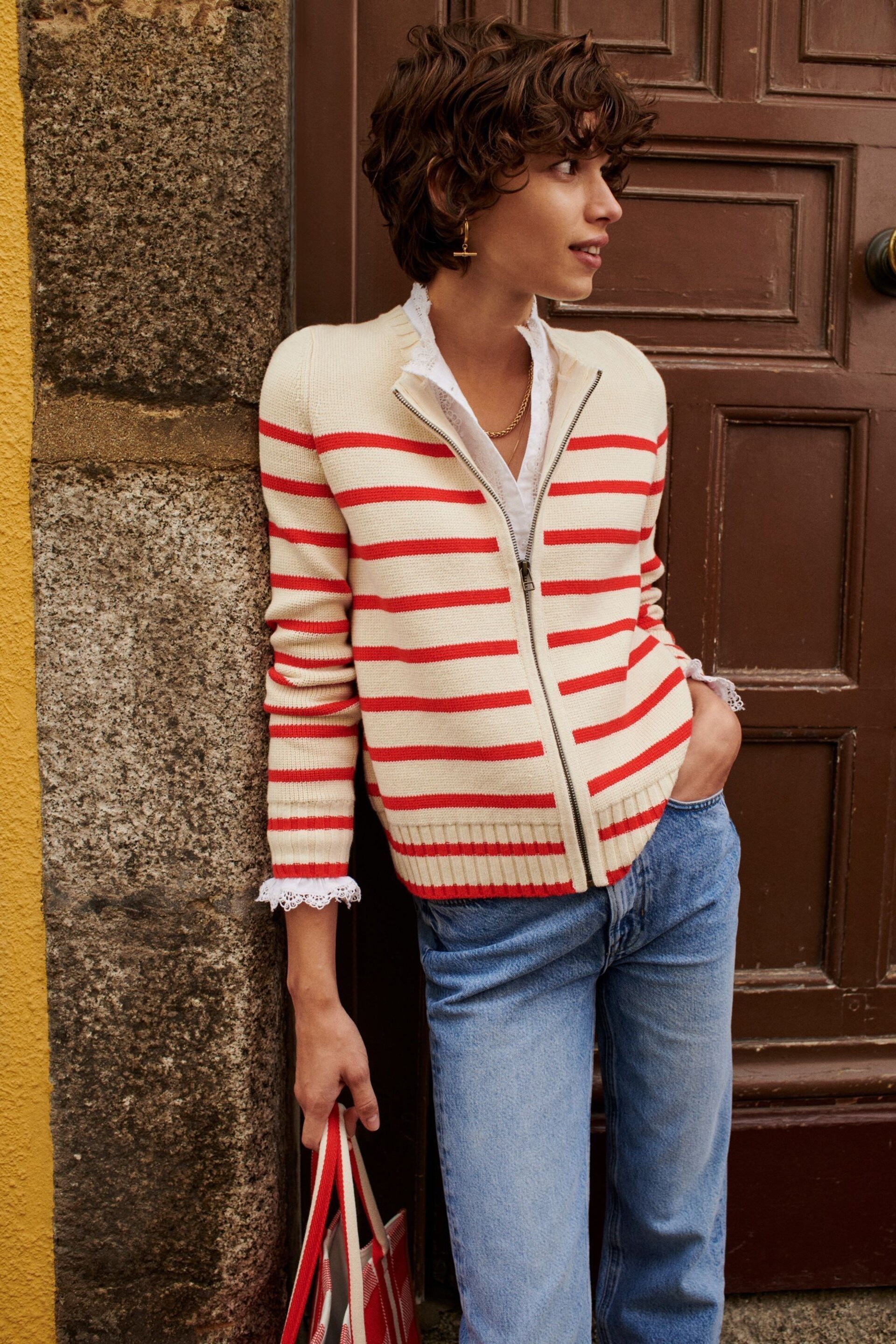 Boden Cream Cotton Breton Cardigan - Image 4 of 6