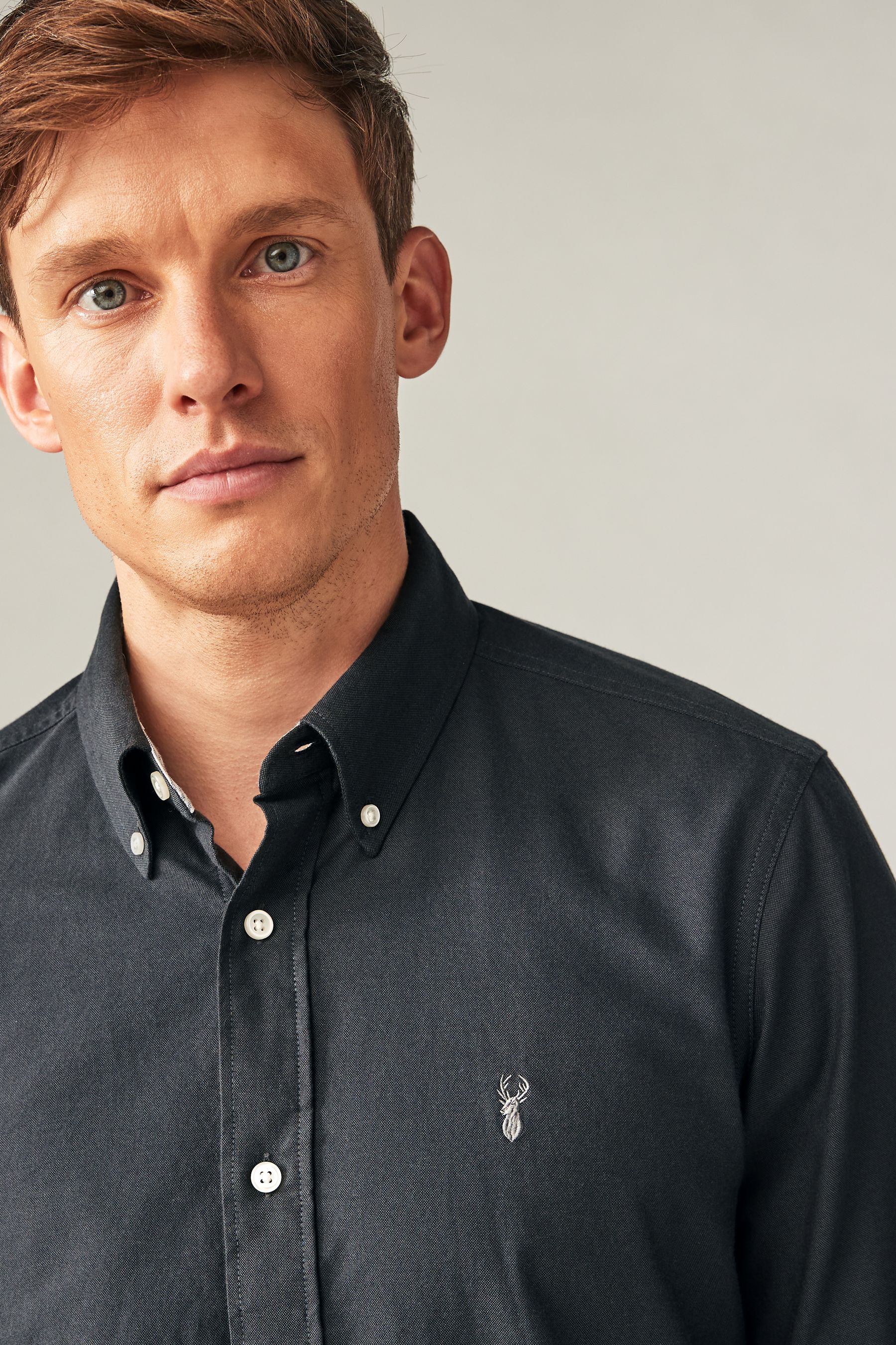 Charcoal Grey Slim Fit Long Sleeve Oxford Shirt