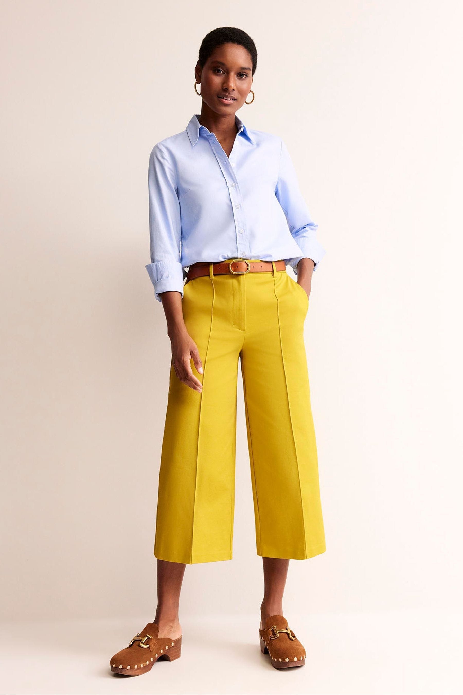 Yellow cropped trousers cheap