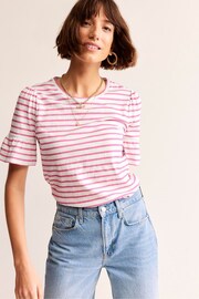 Boden Pink Crew Neck Frill Cuff T-Shirt - Image 1 of 5